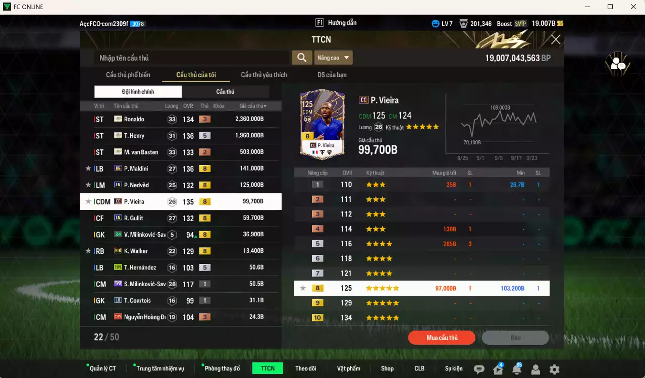 Ảnh [ACC Bổ, ACC Rẻ🔥] AC Milan 5.298.900b có Ronaldo ITM+3, Henry ITM+5, Van Basten ITM+2, Maldini HG, Nedved LN, Vieira CC, Gullit LN, Walker BTB... Đã đào tạo full chỉ số nhiều cầu thủ, HLV Xịn
