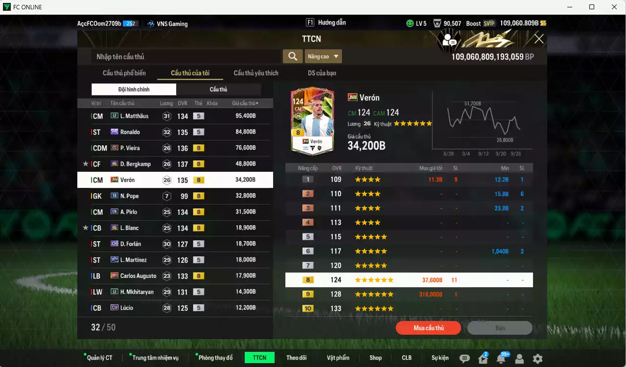 Ảnh [Dư nhiều BP, ACC Rẻ🔥] Inter Milan 531.720b dư 109.000b có Matthaus LE, Ronaldo WB, Vieira CC, Bergkamp HG, Verón JNM, Pirlo LN, Blanc HG, Forlán CH, L. Martínez 25TY, Augusto 23HW, Mkhitaryan LE... Còn rất nhiều CP GIẢM THUẾ, dư 57.000 TC, HLV Xịn