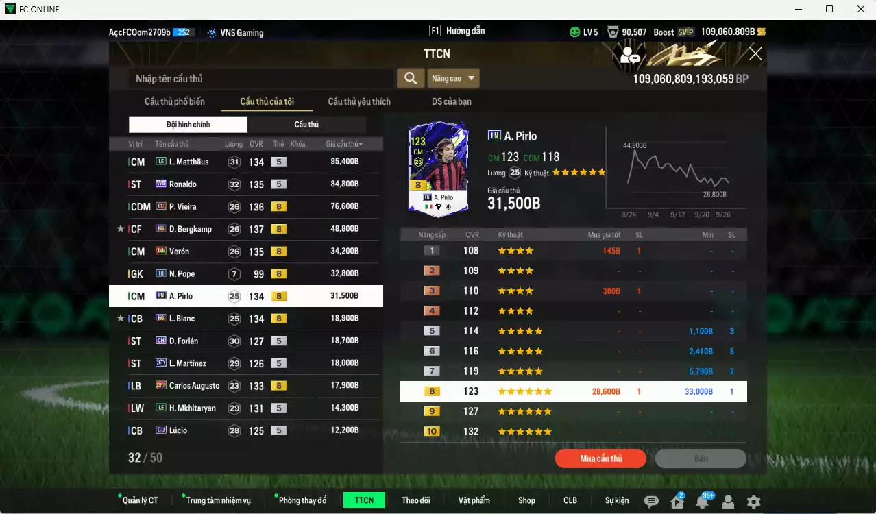 Ảnh [Dư nhiều BP, ACC Rẻ🔥] Inter Milan 531.720b dư 109.000b có Matthaus LE, Ronaldo WB, Vieira CC, Bergkamp HG, Verón JNM, Pirlo LN, Blanc HG, Forlán CH, L. Martínez 25TY, Augusto 23HW, Mkhitaryan LE... Còn rất nhiều CP GIẢM THUẾ, dư 57.000 TC, HLV Xịn