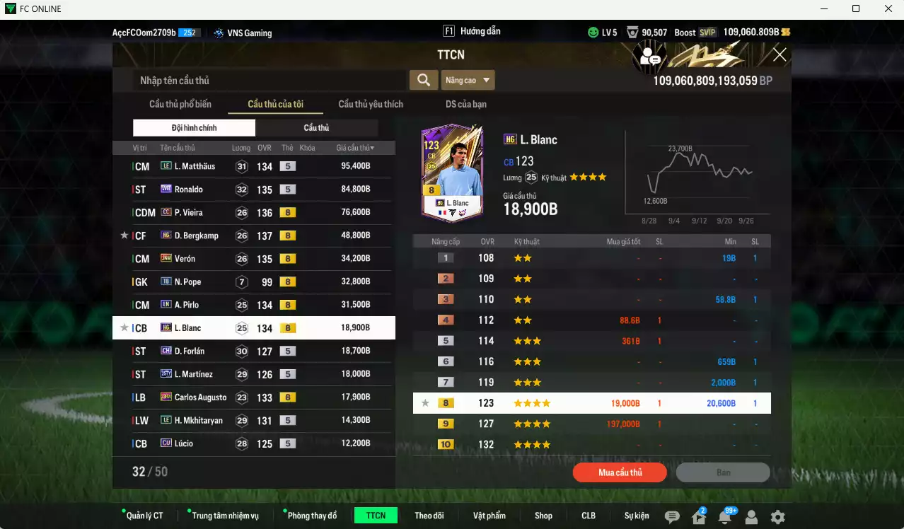 Ảnh [Dư nhiều BP, ACC Rẻ🔥] Inter Milan 531.720b dư 109.000b có Matthaus LE, Ronaldo WB, Vieira CC, Bergkamp HG, Verón JNM, Pirlo LN, Blanc HG, Forlán CH, L. Martínez 25TY, Augusto 23HW, Mkhitaryan LE... Còn rất nhiều CP GIẢM THUẾ, dư 57.000 TC, HLV Xịn