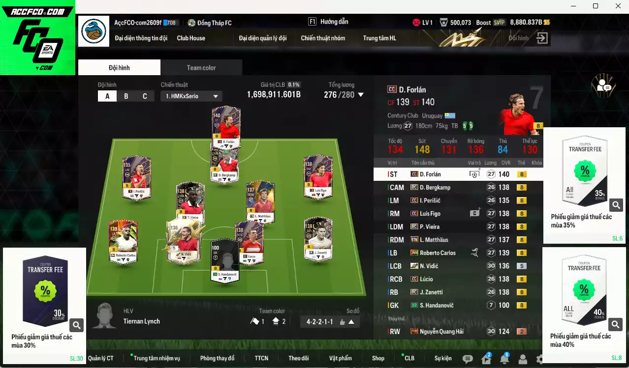 [ACC Rẻ🔥] Inter Milan 1.698.910b có Forlán CC, Vieira DC, Vidic ITM+5, Carlos JNM, Bergkamp DC, Lúcio CC, Matthaus RTN, Figo CC, Perisic CC, Zanetti DC (fix BP)... Còn nhiều CP GIẢM THUẾ, đã đào tạo full nhiều CT, HLV Xịn