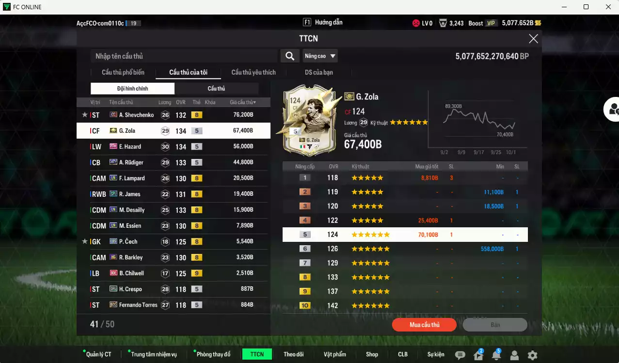 Ảnh [ACC Rẻ🔥] Chelsea 323.680b có Sheva CC, Zola ITM+5, Hazard 25HR, Rudiger 25TY, Lampard LN, James SPL, Desailly LN... Còn nhiều CP GIẢM THUẾ