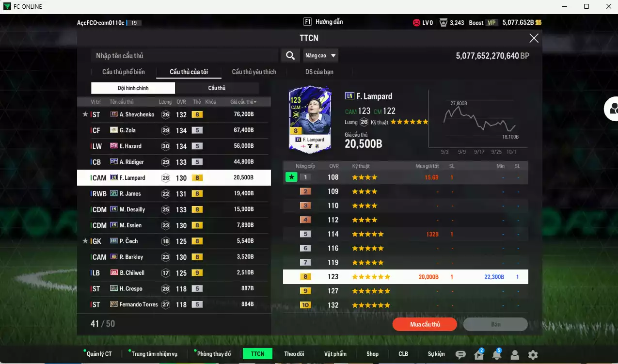 Ảnh [ACC Rẻ🔥] Chelsea 323.680b có Sheva CC, Zola ITM+5, Hazard 25HR, Rudiger 25TY, Lampard LN, James SPL, Desailly LN... Còn nhiều CP GIẢM THUẾ