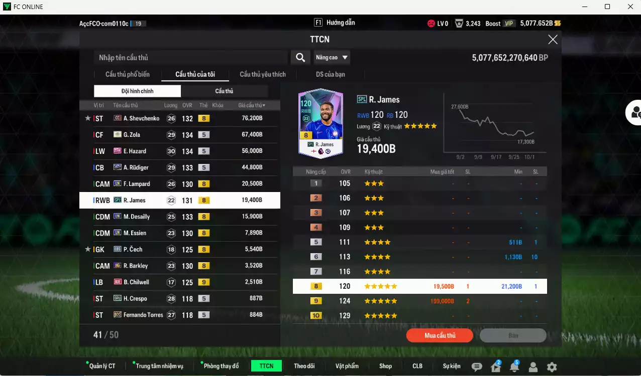 Ảnh [ACC Rẻ🔥] Chelsea 323.680b có Sheva CC, Zola ITM+5, Hazard 25HR, Rudiger 25TY, Lampard LN, James SPL, Desailly LN... Còn nhiều CP GIẢM THUẾ