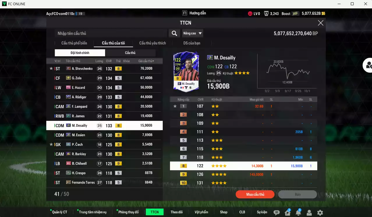 Ảnh [ACC Rẻ🔥] Chelsea 323.680b có Sheva CC, Zola ITM+5, Hazard 25HR, Rudiger 25TY, Lampard LN, James SPL, Desailly LN... Còn nhiều CP GIẢM THUẾ