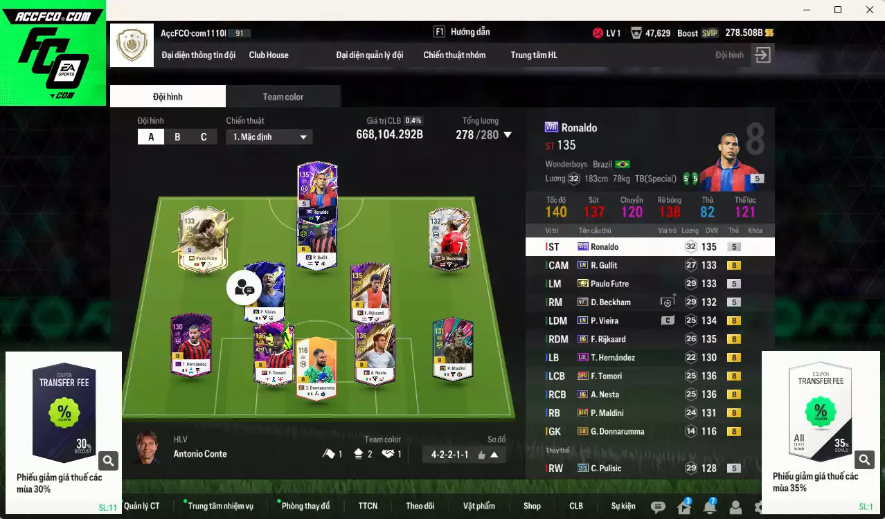 [ACC Rẻ🔥] AC Milan 668.100b có Ronaldo WB, Futre ITM+5, Tomori 23HW, Rijkaard HG, Gullit LN, Pulisic 25TS, Nesta HG, Beckham No.7, Vieira LN, Maldini BTB... HLV Xịn
