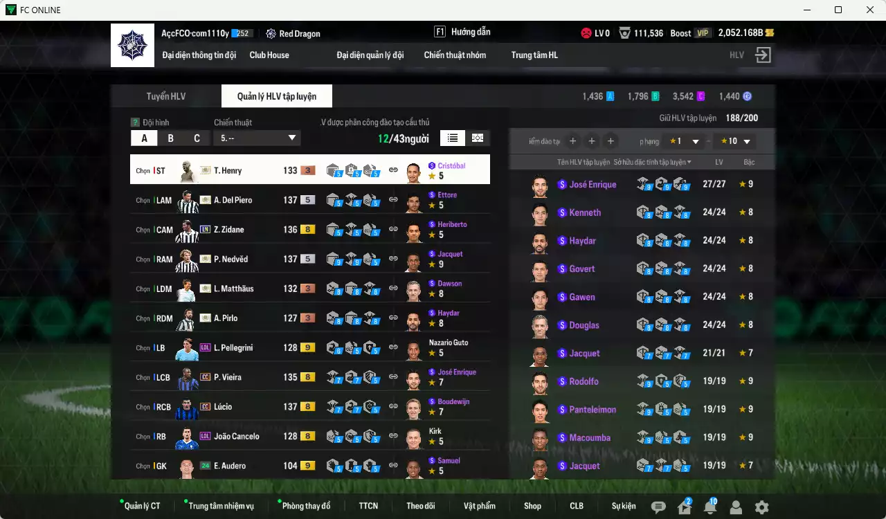Ảnh [ACC Rẻ🔥] Juventus 4.509.530b có Nedved ITM+5, Del Piero ITM+5, Henry ITM+3, Matthaus ITM+3, Zidane LN, Lúcio CC, Vieira CC, Pirlo ITM+3... Còn nhiều CP GIẢM THUẾ, gần full đào tạo, HLV Xịn