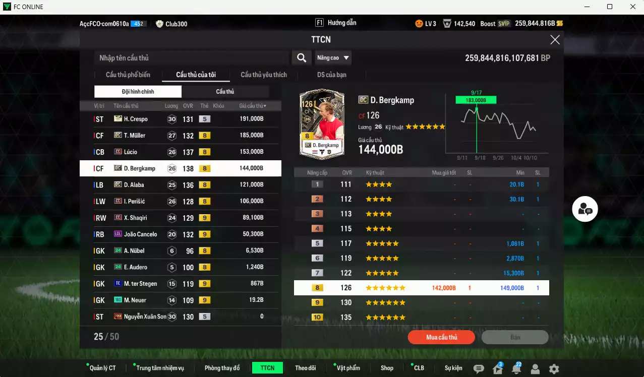 Ảnh Inter mix Bayern 6.365.050b dư 259.000b có Eto ITM+5, Figo ITM+5, Maicon PRM+5, Ronaldo CH, Schweinsteiger ITM+5, Vieira DC, Kane DC, Beckenbauer CH, Matthaus RTN, Crespo ITM+5, Muller DC, Lúcio CC, Bergkamp DC, Alaba DC, Shaqiri CC+9(bù), Perisic CC... Còn nhiều CP GIẢM THUẾ, Đào tạo full chỉ số nhiều CT, dư 51.000TC, HLV Xịn