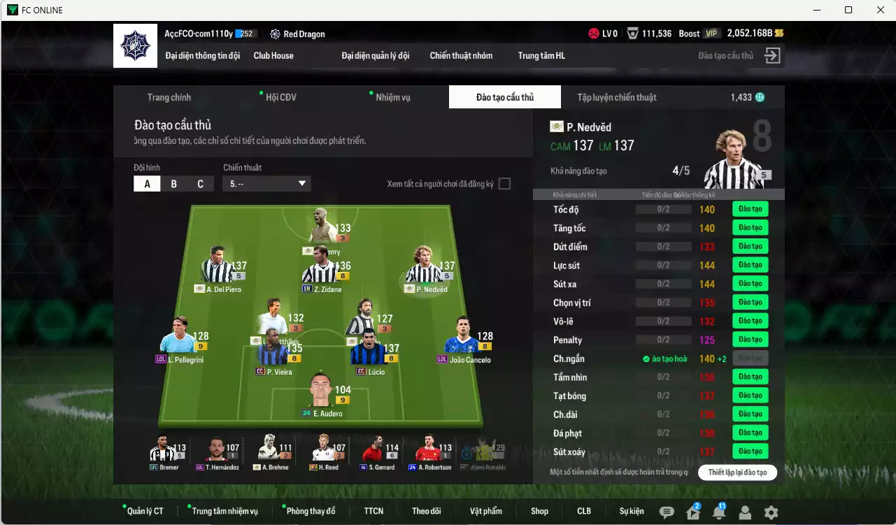 Ảnh [ACC Rẻ🔥] Juventus 4.509.530b có Nedved ITM+5, Del Piero ITM+5, Henry ITM+3, Matthaus ITM+3, Zidane LN, Lúcio CC, Vieira CC, Pirlo ITM+3... Còn nhiều CP GIẢM THUẾ, gần full đào tạo, HLV Xịn