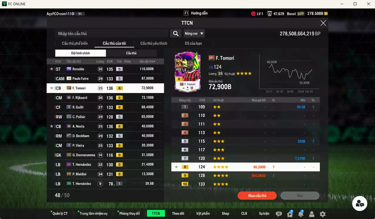 Ảnh [ACC Rẻ🔥] AC Milan 668.100b có Ronaldo WB, Futre ITM+5, Tomori 23HW, Rijkaard HG, Gullit LN, Pulisic 25TS, Nesta HG, Beckham No.7, Vieira LN, Maldini BTB... HLV Xịn