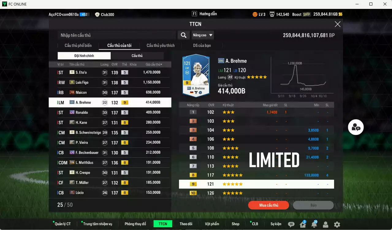 Ảnh Inter mix Bayern 6.365.050b dư 259.000b có Eto ITM+5, Figo ITM+5, Maicon PRM+5, Ronaldo CH, Schweinsteiger ITM+5, Vieira DC, Kane DC, Beckenbauer CH, Matthaus RTN, Crespo ITM+5, Muller DC, Lúcio CC, Bergkamp DC, Alaba DC, Shaqiri CC+9(bù), Perisic CC... Còn nhiều CP GIẢM THUẾ, Đào tạo full chỉ số nhiều CT, dư 51.000TC, HLV Xịn