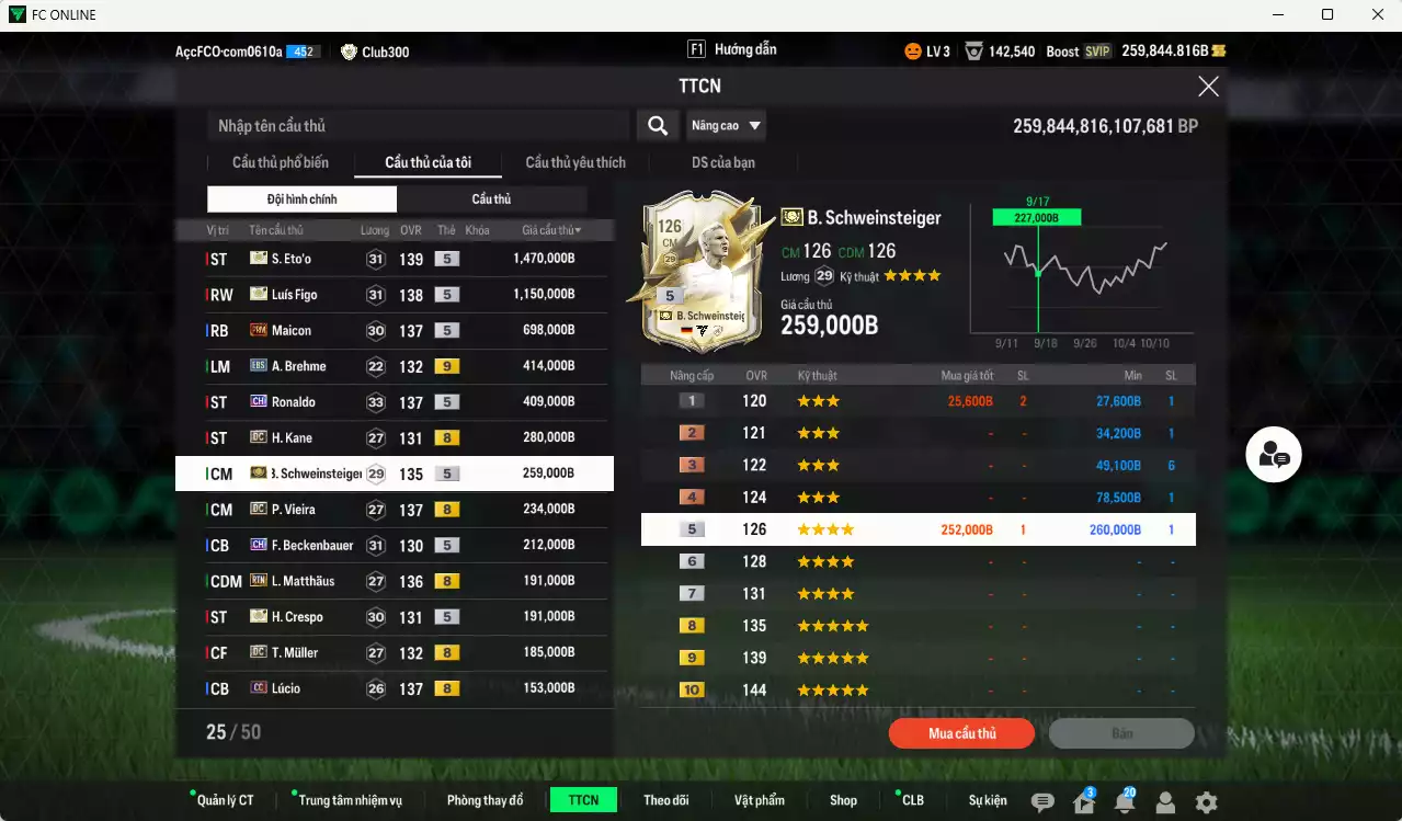 Ảnh Inter mix Bayern 6.365.050b dư 259.000b có Eto ITM+5, Figo ITM+5, Maicon PRM+5, Ronaldo CH, Schweinsteiger ITM+5, Vieira DC, Kane DC, Beckenbauer CH, Matthaus RTN, Crespo ITM+5, Muller DC, Lúcio CC, Bergkamp DC, Alaba DC, Shaqiri CC+9(bù), Perisic CC... Còn nhiều CP GIẢM THUẾ, Đào tạo full chỉ số nhiều CT, dư 51.000TC, HLV Xịn