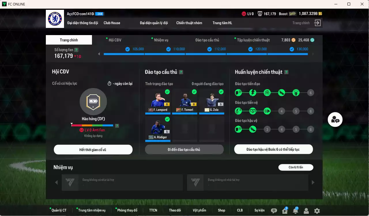 Ảnh Chelsea 1.137.260b có Sheva No7+6, Pedro WS, Zola ITM+5, Lampard CC, Tomori 23HW, Pulisic 25TS, Rudiger 25TS, Saúl DC, De Bruyne 24TY, James SPL... Đã full nữa bảng đào tạo CT, dư 26.000TC, HLV Xịn