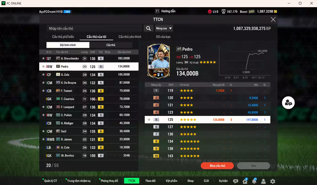 Ảnh Chelsea 1.137.260b có Sheva No7+6, Pedro WS, Zola ITM+5, Lampard CC, Tomori 23HW, Pulisic 25TS, Rudiger 25TS, Saúl DC, De Bruyne 24TY, James SPL... Đã full nữa bảng đào tạo CT, dư 26.000TC, HLV Xịn
