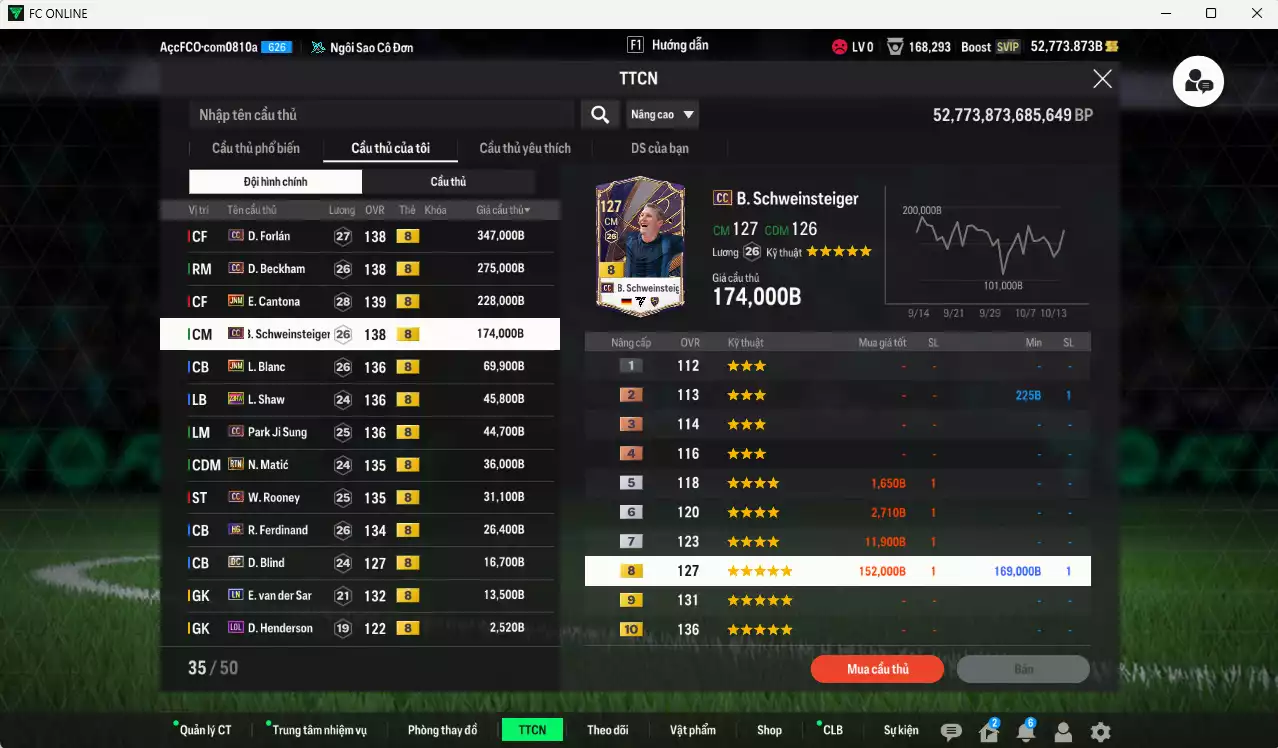 Ảnh [ACC Rẻ🔥] Man Utd. 1.312.360b dư 52.000b có Forlán CC, Cantona JNM, Beckham CC, Schweinsteiger CC, Blanc JNM, Shaw 23 HW, Park CC, Matic RTN, Rooney CC, Ferdinand HG, Blind DC... Đã full bảng đào tạo chiến thuật, HLV Xịn