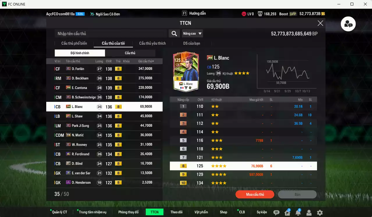 Ảnh [ACC Rẻ🔥] Man Utd. 1.312.360b dư 52.000b có Forlán CC, Cantona JNM, Beckham CC, Schweinsteiger CC, Blanc JNM, Shaw 23 HW, Park CC, Matic RTN, Rooney CC, Ferdinand HG, Blind DC... Đã full bảng đào tạo chiến thuật, HLV Xịn