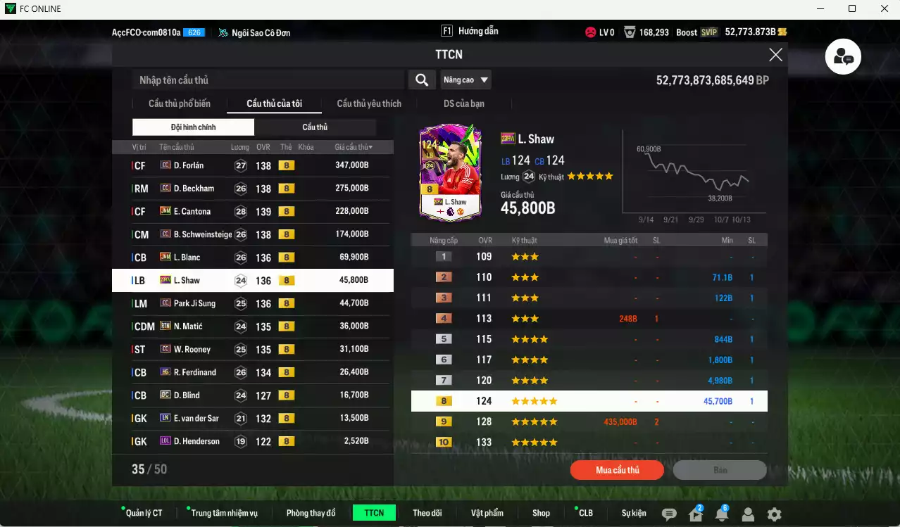 Ảnh [ACC Rẻ🔥] Man Utd. 1.312.360b dư 52.000b có Forlán CC, Cantona JNM, Beckham CC, Schweinsteiger CC, Blanc JNM, Shaw 23 HW, Park CC, Matic RTN, Rooney CC, Ferdinand HG, Blind DC... Đã full bảng đào tạo chiến thuật, HLV Xịn