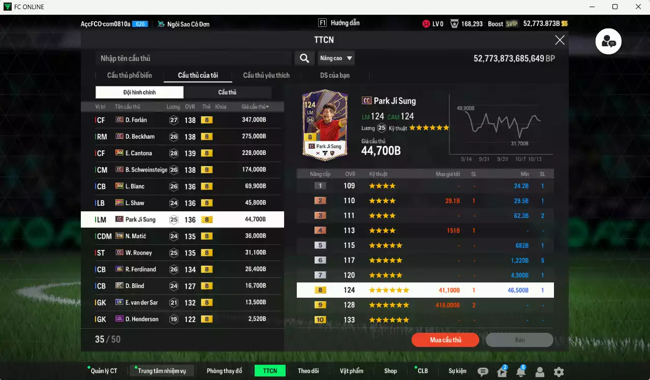 Ảnh [ACC Rẻ🔥] Man Utd. 1.312.360b dư 52.000b có Forlán CC, Cantona JNM, Beckham CC, Schweinsteiger CC, Blanc JNM, Shaw 23 HW, Park CC, Matic RTN, Rooney CC, Ferdinand HG, Blind DC... Đã full bảng đào tạo chiến thuật, HLV Xịn