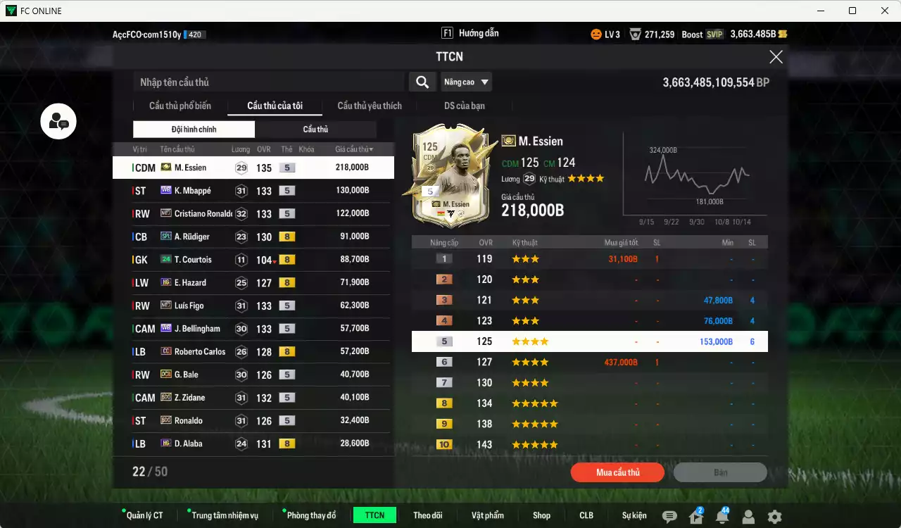 Ảnh Real Madrid 1.105.140b có Essien ITM+5, Mbappé WB, CR7 No.7, Rudiger SPL, Hazard HG, Figo No.7, Bellingham WB, Carlos CC, Bale DCB, Zidane BDO, Ronaldo BDO, Alaba HG, Nacho DC, Arnold HG... Dư 136.000TC, HLV Xịn, VIP BK Tháng 10,11