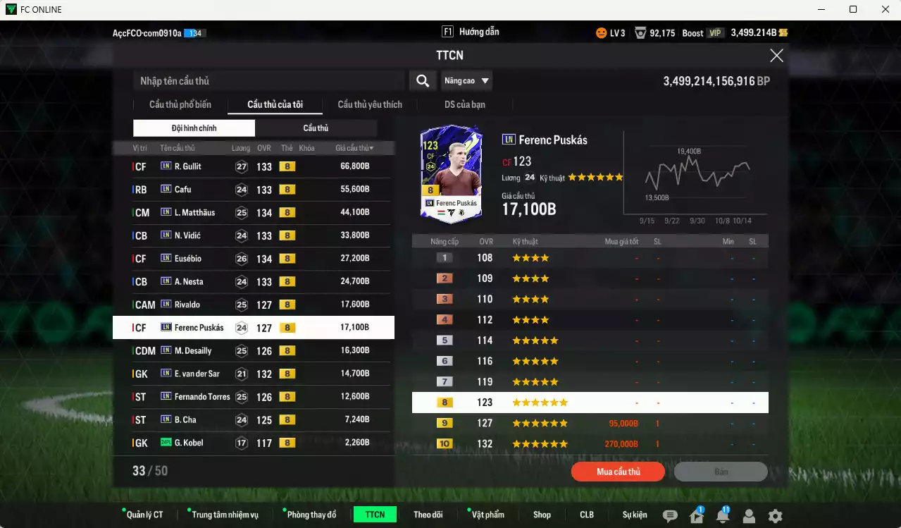 Ảnh [ACC Rẻ🔥] Full mùa LN+8 1.019.100b vs CR7 No.7 có Ronaldo, Kaká, Gullit, Matthaus, Vidic, Eusébio, Nesta, Carlos, Cafu, Rivaldo, Puskás, Desailly, VDS, Torres... LN+8 . HLV Xịn
