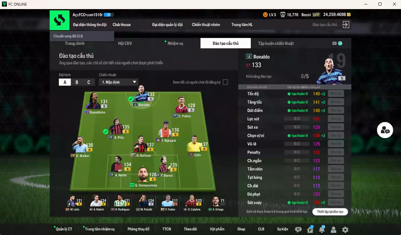 Ảnh [ACC Rẻ🔥] AC Milan 345.660b dư 24.000b có Rijkaard HG, Gattuso DC, Cafu CC, Ronaldo LE, Nesta LN, Baresi LN, Ronaldinho CU, Pirlo LN, Walker BTB, Pulisic 25TY... Đã đào tạo chỉ số nhiều CT