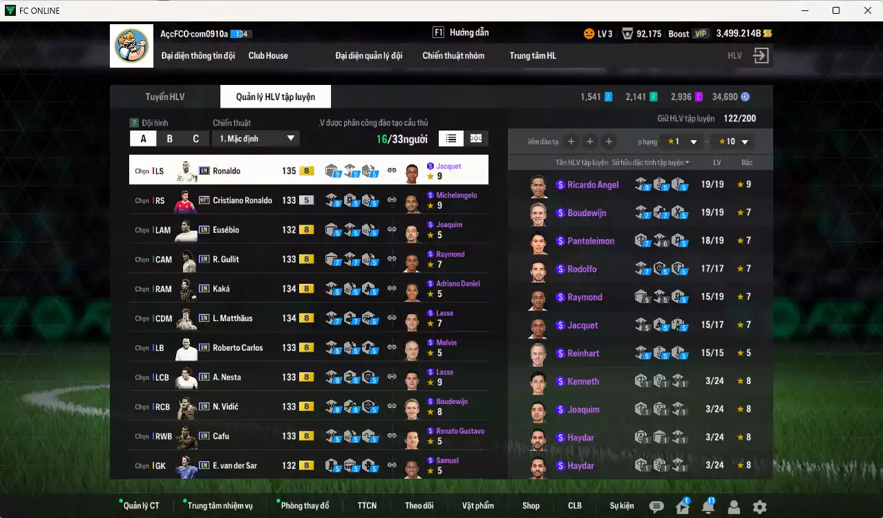 Ảnh [ACC Rẻ🔥] Full mùa LN+8 1.019.100b vs CR7 No.7 có Ronaldo, Kaká, Gullit, Matthaus, Vidic, Eusébio, Nesta, Carlos, Cafu, Rivaldo, Puskás, Desailly, VDS, Torres... LN+8 . HLV Xịn