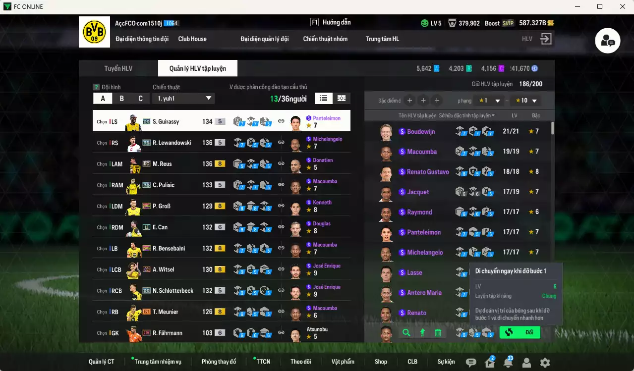 Ảnh Borussia Dortmund 731.810b có Lewandowski 25TS, Reus DC, E. Can LE+6, Pulisic 25TS, Bellingham WB, Guirassy 25TS, GroB 23HW, Schlotterbeck 25TS, Bensebaini 23HW, Sancho WB... Đã full hơn nữa bảng đào tạo, HLV Xịn