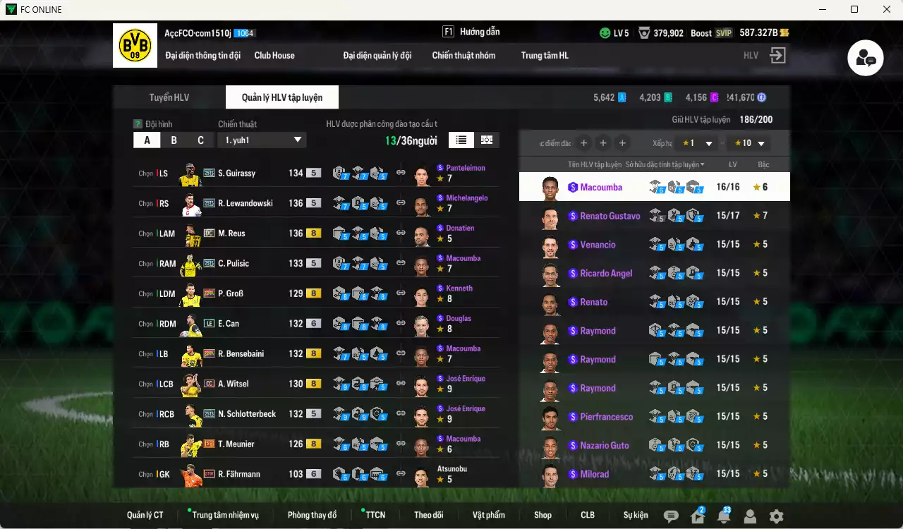 Ảnh Borussia Dortmund 731.810b có Lewandowski 25TS, Reus DC, E. Can LE+6, Pulisic 25TS, Bellingham WB, Guirassy 25TS, GroB 23HW, Schlotterbeck 25TS, Bensebaini 23HW, Sancho WB... Đã full hơn nữa bảng đào tạo, HLV Xịn