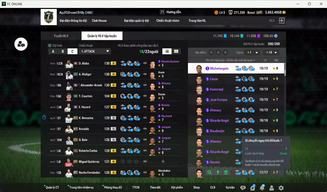 Ảnh Real Madrid 1.105.140b có Essien ITM+5, Mbappé WB, CR7 No.7, Rudiger SPL, Hazard HG, Figo No.7, Bellingham WB, Carlos CC, Bale DCB, Zidane BDO, Ronaldo BDO, Alaba HG, Nacho DC, Arnold HG... Dư 136.000TC, HLV Xịn, VIP BK Tháng 10,11