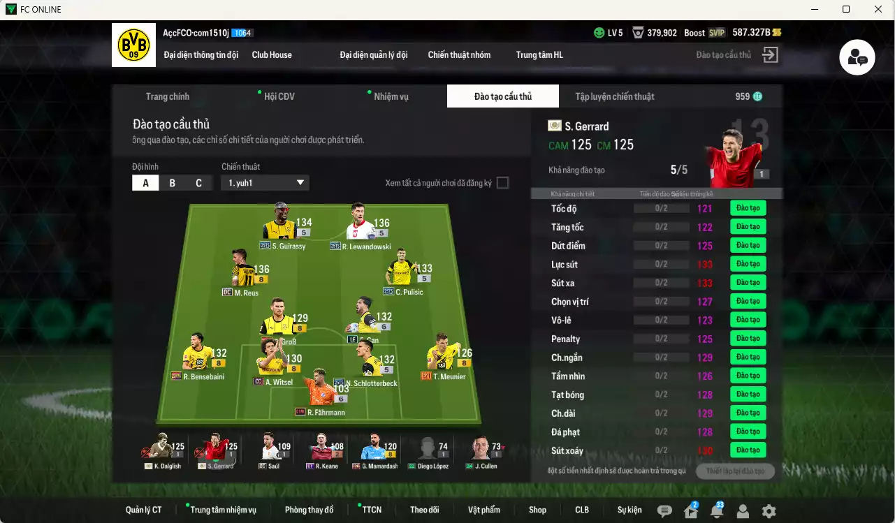 Ảnh Borussia Dortmund 731.810b có Lewandowski 25TS, Reus DC, E. Can LE+6, Pulisic 25TS, Bellingham WB, Guirassy 25TS, GroB 23HW, Schlotterbeck 25TS, Bensebaini 23HW, Sancho WB... Đã full hơn nữa bảng đào tạo, HLV Xịn