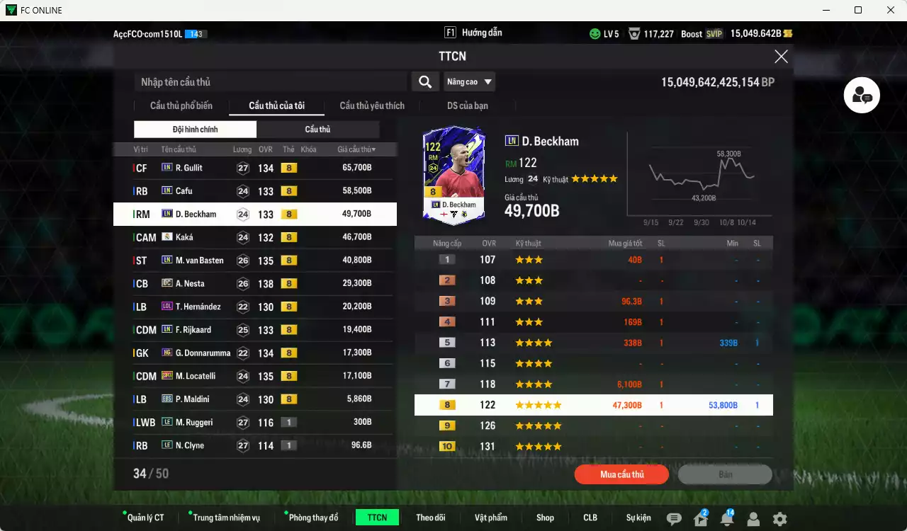 Ảnh AC Milan 371.190b dư 15.000b có Nesta DC(fix BP), Gullit LN, Beckham LN, Besten LN, Kaká RMA, Rijkaard LN, Donnarumma HG, Theo LOL, Locatelli 23HW, Maldini EBS... HLV Xịn