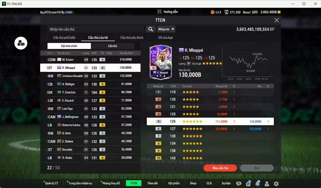 Ảnh Real Madrid 1.105.140b có Essien ITM+5, Mbappé WB, CR7 No.7, Rudiger SPL, Hazard HG, Figo No.7, Bellingham WB, Carlos CC, Bale DCB, Zidane BDO, Ronaldo BDO, Alaba HG, Nacho DC, Arnold HG... Dư 136.000TC, HLV Xịn, VIP BK Tháng 10,11