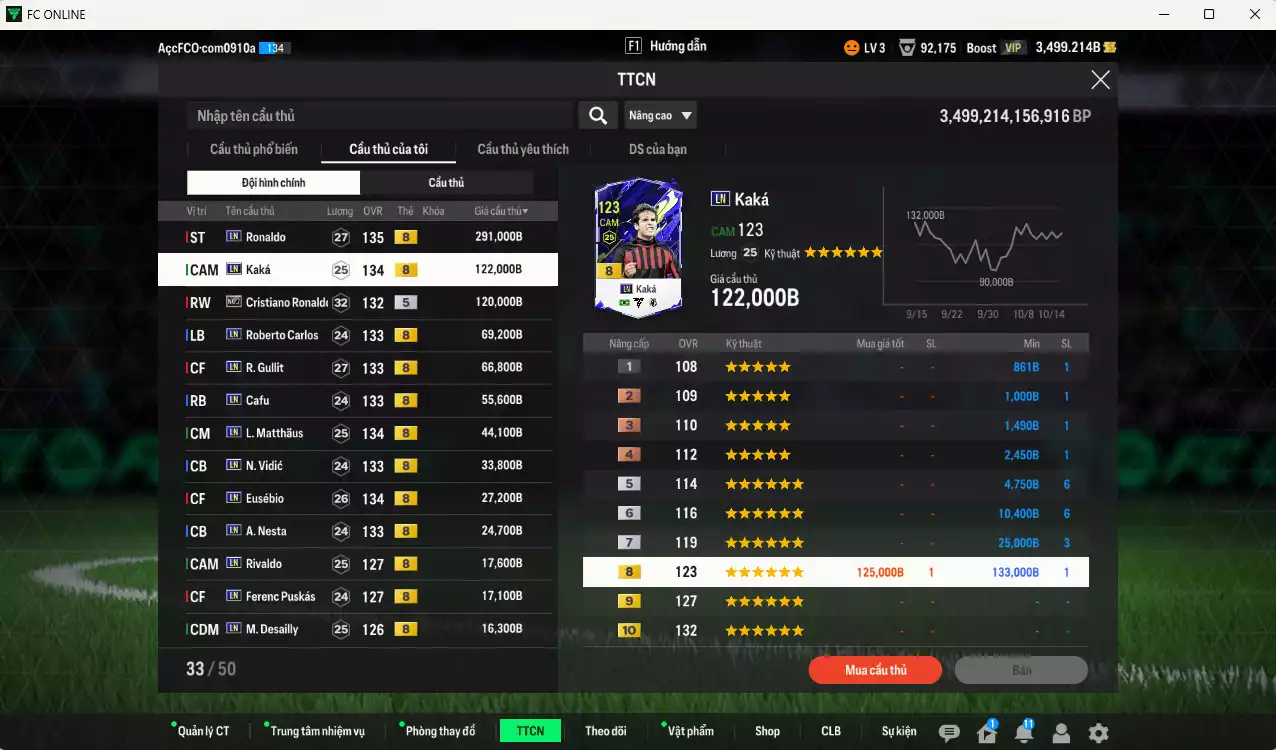 Ảnh [ACC Rẻ🔥] Full mùa LN+8 1.019.100b vs CR7 No.7 có Ronaldo, Kaká, Gullit, Matthaus, Vidic, Eusébio, Nesta, Carlos, Cafu, Rivaldo, Puskás, Desailly, VDS, Torres... LN+8 . HLV Xịn