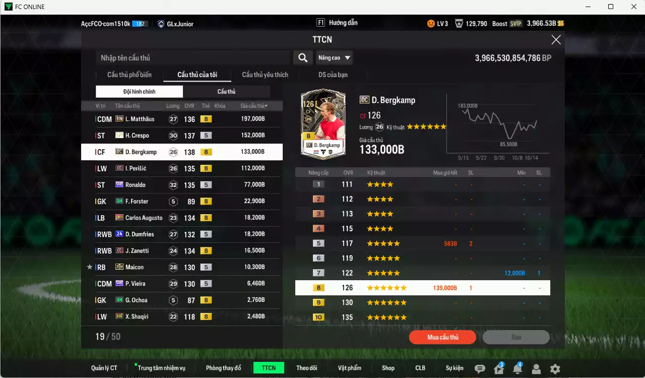Ảnh [ACC Rẻ🔥] Inter Milan 789.530b có Crespo ITM+5, Matthaus RTN, Bergkamp DC, Ronaldo WB, Perisic CC, Augusto 23HW, Dumfries 24UCL, Zanetti CC, Maicon 25IM... Còn nhiều CP GIẢM THUẾ, gần full bảng đào tạo chiến thuật, HLV Xịn