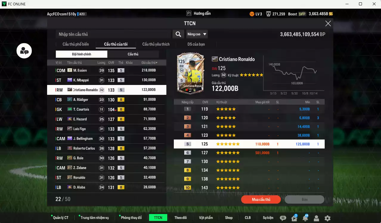 Ảnh Real Madrid 1.105.140b có Essien ITM+5, Mbappé WB, CR7 No.7, Rudiger SPL, Hazard HG, Figo No.7, Bellingham WB, Carlos CC, Bale DCB, Zidane BDO, Ronaldo BDO, Alaba HG, Nacho DC, Arnold HG... Dư 136.000TC, HLV Xịn, VIP BK Tháng 10,11