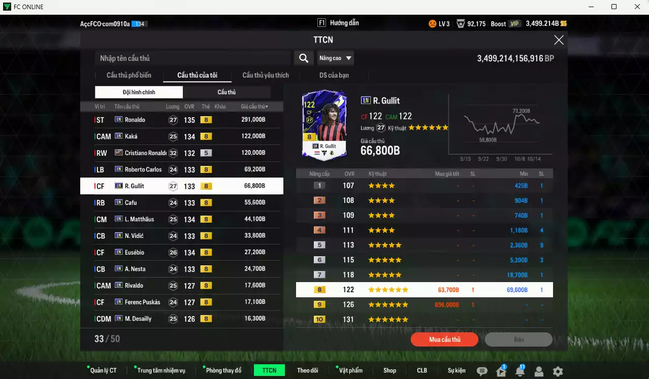 Ảnh [ACC Rẻ🔥] Full mùa LN+8 1.019.100b vs CR7 No.7 có Ronaldo, Kaká, Gullit, Matthaus, Vidic, Eusébio, Nesta, Carlos, Cafu, Rivaldo, Puskás, Desailly, VDS, Torres... LN+8 . HLV Xịn