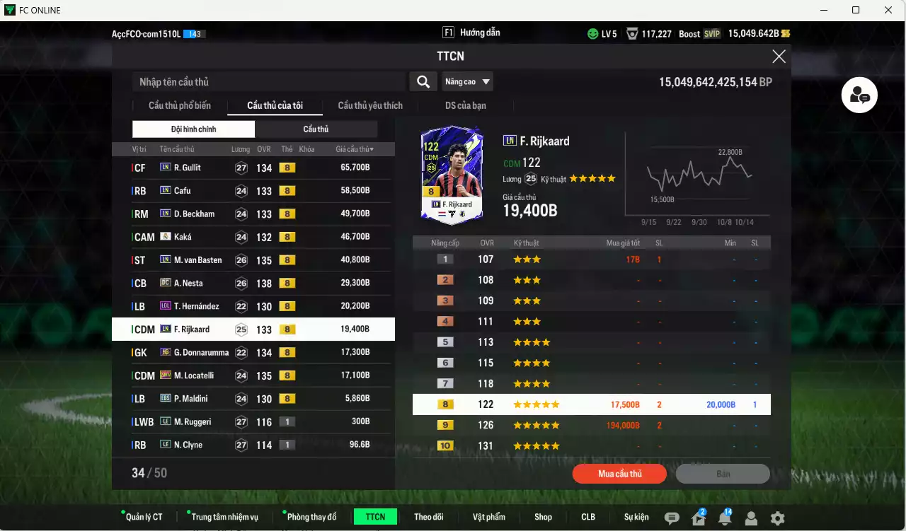 Ảnh AC Milan 371.190b dư 15.000b có Nesta DC(fix BP), Gullit LN, Beckham LN, Besten LN, Kaká RMA, Rijkaard LN, Donnarumma HG, Theo LOL, Locatelli 23HW, Maldini EBS... HLV Xịn