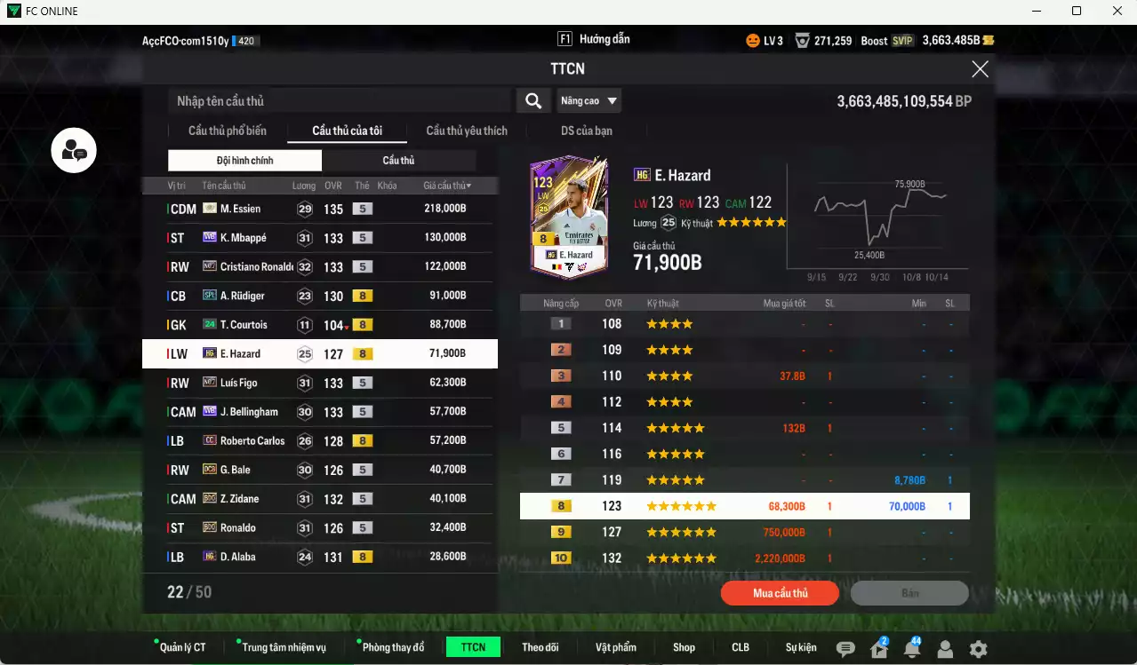Ảnh Real Madrid 1.105.140b có Essien ITM+5, Mbappé WB, CR7 No.7, Rudiger SPL, Hazard HG, Figo No.7, Bellingham WB, Carlos CC, Bale DCB, Zidane BDO, Ronaldo BDO, Alaba HG, Nacho DC, Arnold HG... Dư 136.000TC, HLV Xịn, VIP BK Tháng 10,11