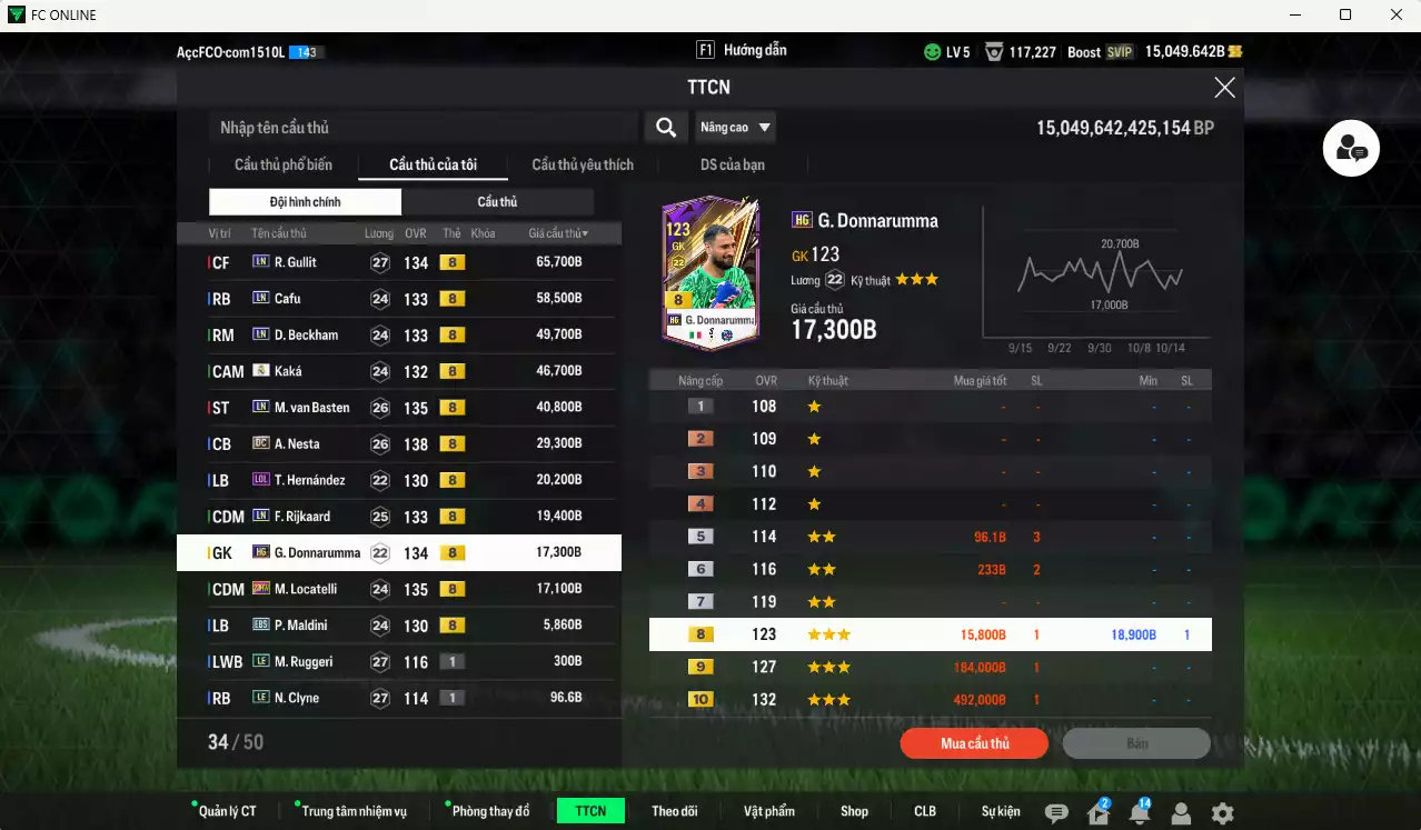 Ảnh AC Milan 371.190b dư 15.000b có Nesta DC(fix BP), Gullit LN, Beckham LN, Besten LN, Kaká RMA, Rijkaard LN, Donnarumma HG, Theo LOL, Locatelli 23HW, Maldini EBS... HLV Xịn