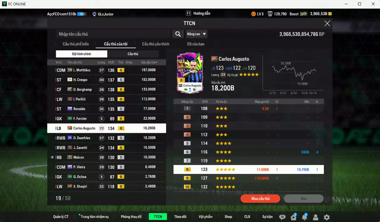 Ảnh [ACC Rẻ🔥] Inter Milan 789.530b có Crespo ITM+5, Matthaus RTN, Bergkamp DC, Ronaldo WB, Perisic CC, Augusto 23HW, Dumfries 24UCL, Zanetti CC, Maicon 25IM... Còn nhiều CP GIẢM THUẾ, gần full bảng đào tạo chiến thuật, HLV Xịn