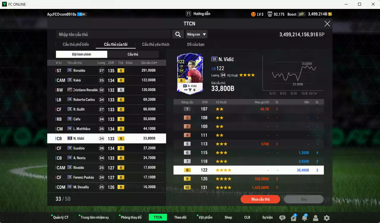 Ảnh [ACC Rẻ🔥] Full mùa LN+8 1.019.100b vs CR7 No.7 có Ronaldo, Kaká, Gullit, Matthaus, Vidic, Eusébio, Nesta, Carlos, Cafu, Rivaldo, Puskás, Desailly, VDS, Torres... LN+8 . HLV Xịn