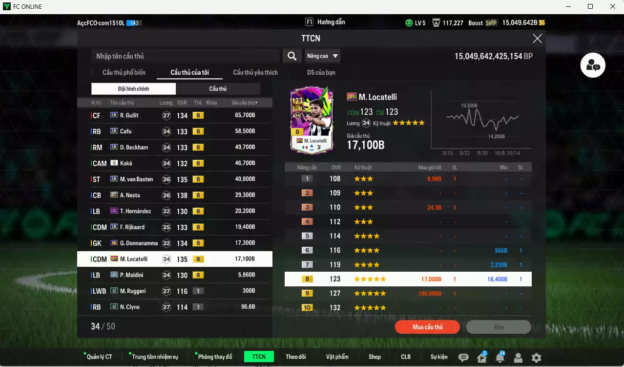 Ảnh AC Milan 371.190b dư 15.000b có Nesta DC(fix BP), Gullit LN, Beckham LN, Besten LN, Kaká RMA, Rijkaard LN, Donnarumma HG, Theo LOL, Locatelli 23HW, Maldini EBS... HLV Xịn