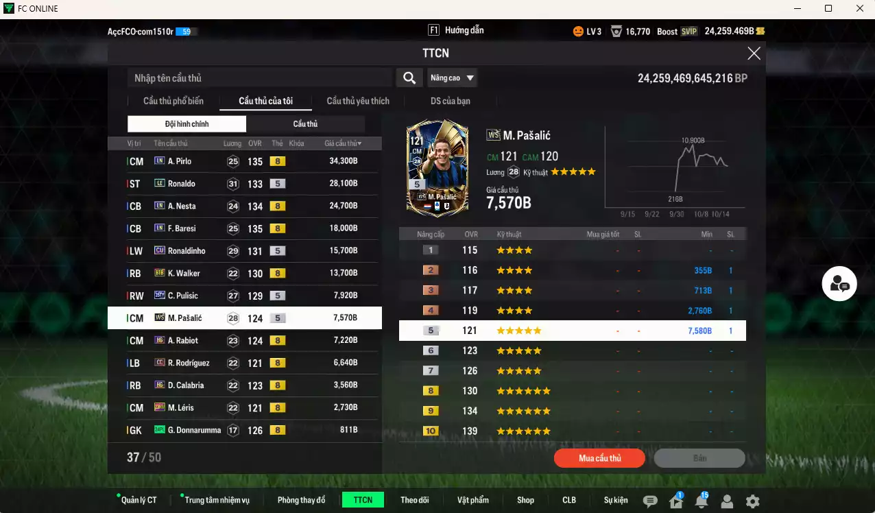 Ảnh [ACC Rẻ🔥] AC Milan 345.660b dư 24.000b có Rijkaard HG, Gattuso DC, Cafu CC, Ronaldo LE, Nesta LN, Baresi LN, Ronaldinho CU, Pirlo LN, Walker BTB, Pulisic 25TY... Đã đào tạo chỉ số nhiều CT