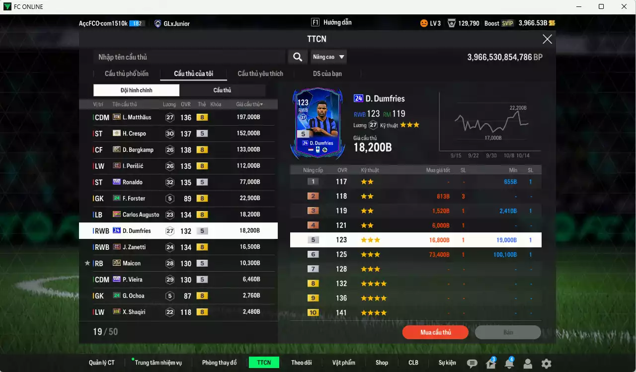 Ảnh [ACC Rẻ🔥] Inter Milan 789.530b có Crespo ITM+5, Matthaus RTN, Bergkamp DC, Ronaldo WB, Perisic CC, Augusto 23HW, Dumfries 24UCL, Zanetti CC, Maicon 25IM... Còn nhiều CP GIẢM THUẾ, gần full bảng đào tạo chiến thuật, HLV Xịn