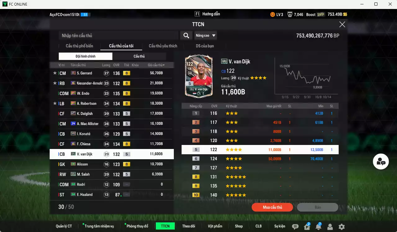 Ảnh [ACC Rẻ🔥] Liverpool 205.490b có Gerrard DC, Arnold HG, Endo 23HW, Robertson 23HW, Dalglish No.7, Mac Allister 24UCL, Konaté 24TS, Van Dijk GRU, Chiesa HG... Đã đào tạo chỉ số nhiều CT