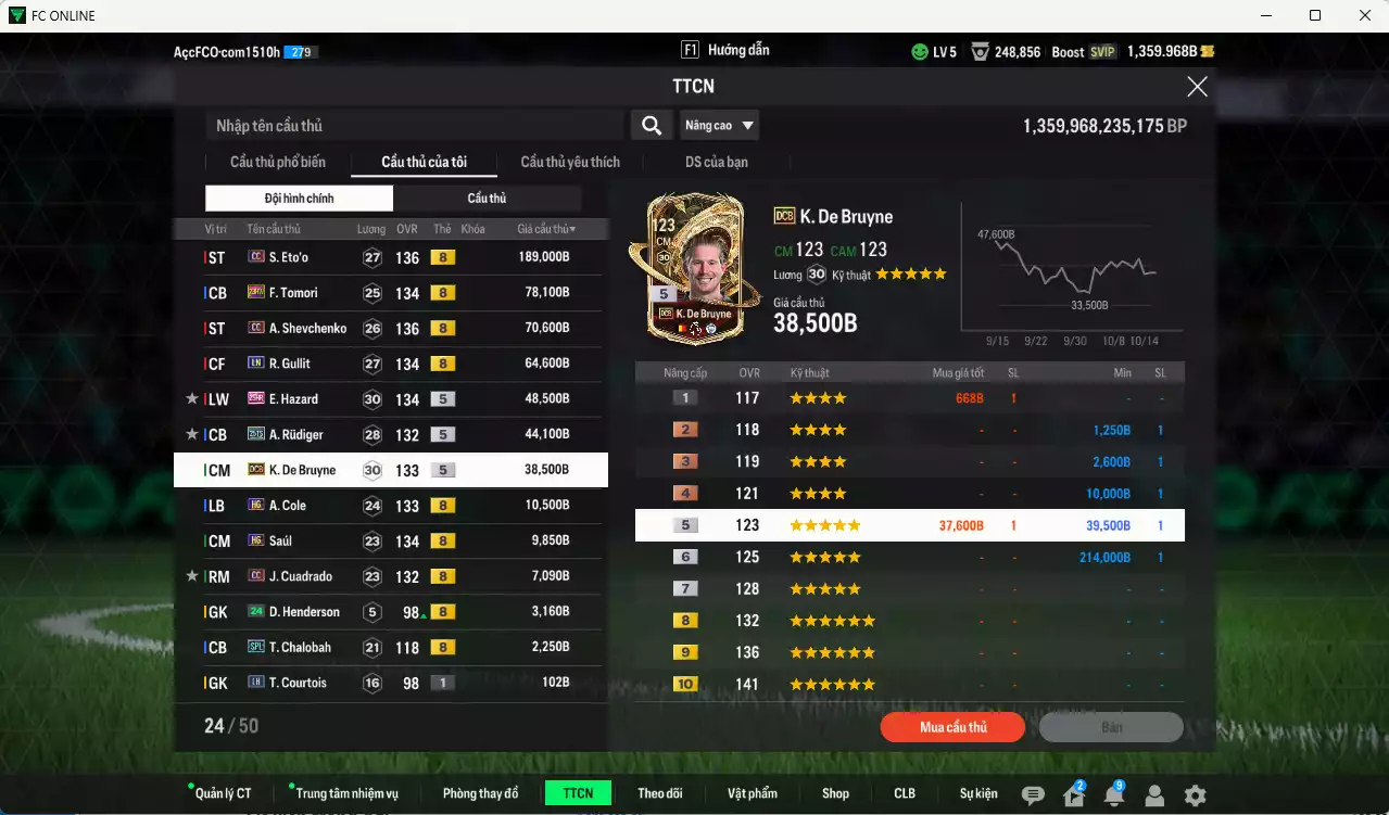 Ảnh [ACC Rẻ🔥] Chelsea 566.570b có Eto CC, Sheva CC, Tomori 23HW, Gullit LN, Hazard 25HR, Rudiger 25TS, De Bruyne DCB, A. Cole HG, Saúl HG... HLV Xịn