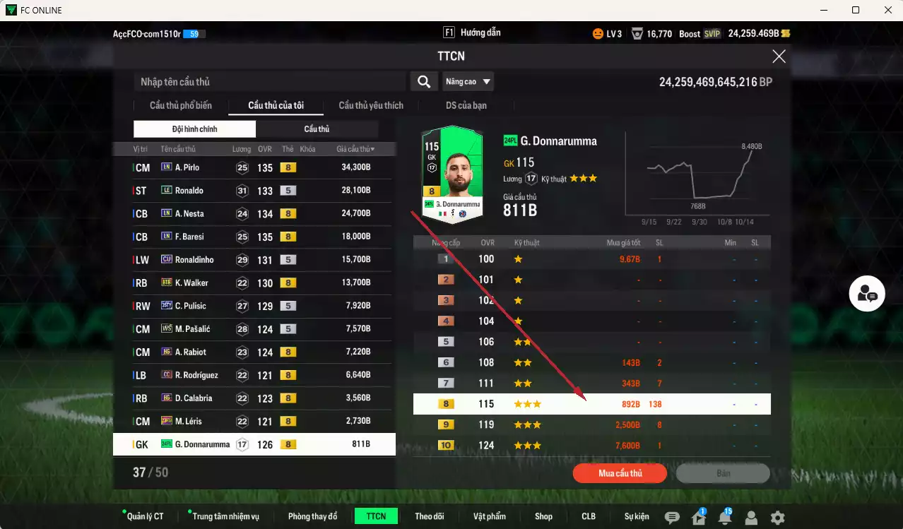 Ảnh [ACC Rẻ🔥] AC Milan 345.660b dư 24.000b có Rijkaard HG, Gattuso DC, Cafu CC, Ronaldo LE, Nesta LN, Baresi LN, Ronaldinho CU, Pirlo LN, Walker BTB, Pulisic 25TY... Đã đào tạo chỉ số nhiều CT