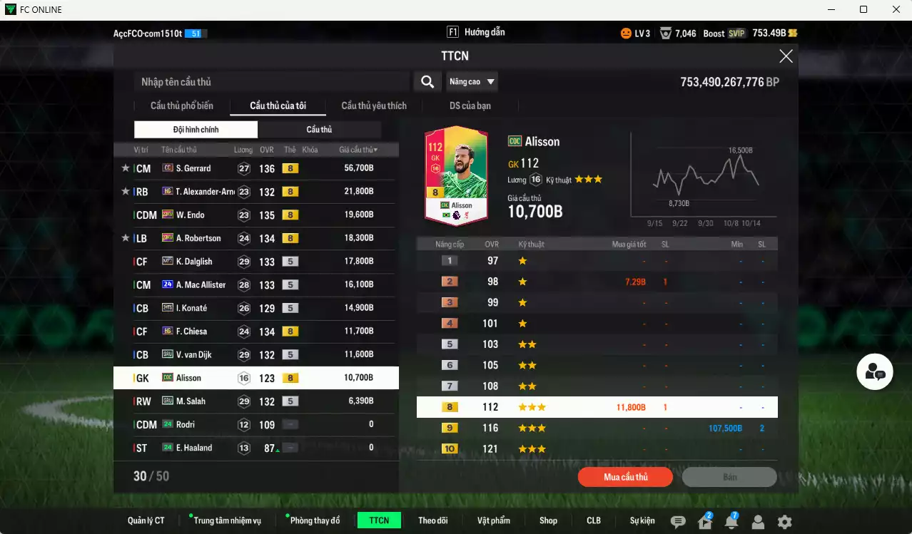 Ảnh [ACC Rẻ🔥] Liverpool 205.490b có Gerrard DC, Arnold HG, Endo 23HW, Robertson 23HW, Dalglish No.7, Mac Allister 24UCL, Konaté 24TS, Van Dijk GRU, Chiesa HG... Đã đào tạo chỉ số nhiều CT