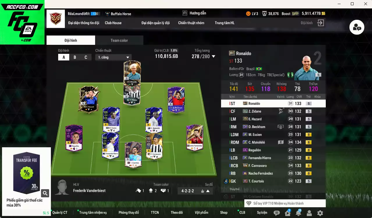 [ACC Rẻ🔥] Real Madrid 110.810b có Ronaldo BDO, Zidane GRU, Hazard 25IM, Makélélé LN, Cannavaro RTN, Beckham CU... HLV Xịn