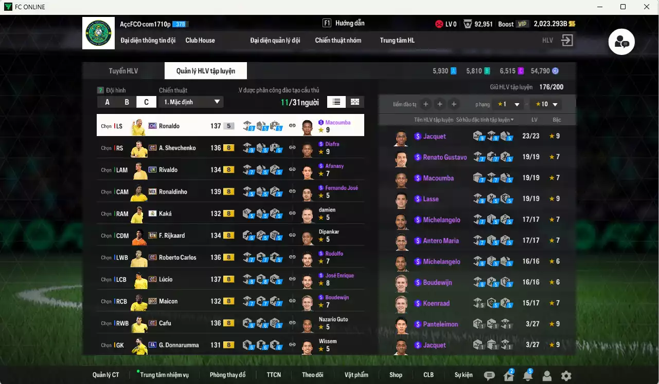Ảnh [ACC Rẻ🔥] Milan mix Brazil 1.284.300b có Ronaldo CH, Ronaldinho MDL, Maicon BDO, Lúcio CC, Sheva CC, Carlos CC, Cafu CC, Kaká RMA, Rijkaard RTN, Rivaldo LN... HLV Xịn